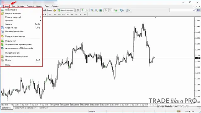 1 Меню (файл) Metatrader 4