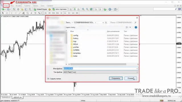 5 Меню (файл - сохранить как) Metatrader 4
