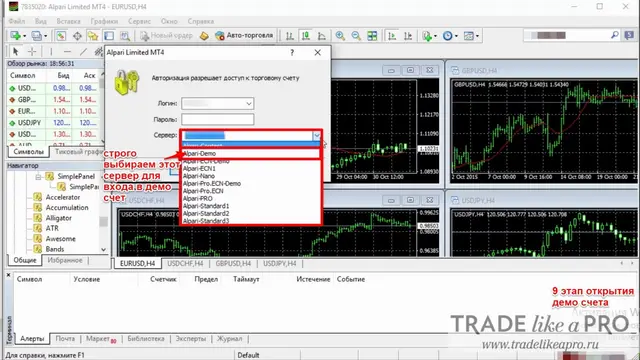 Первый способ открытия демо счета Alpari 9 этап