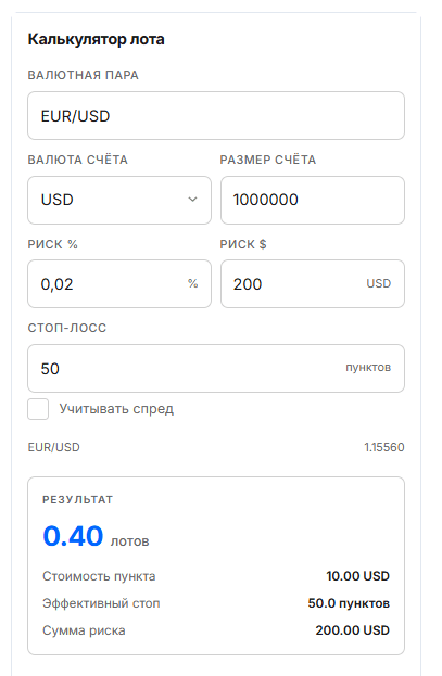 калькулятор лота