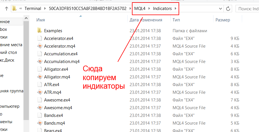 Копирование индикаторов