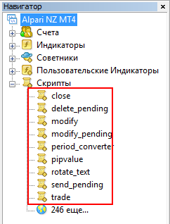 Список скриптов в MT4