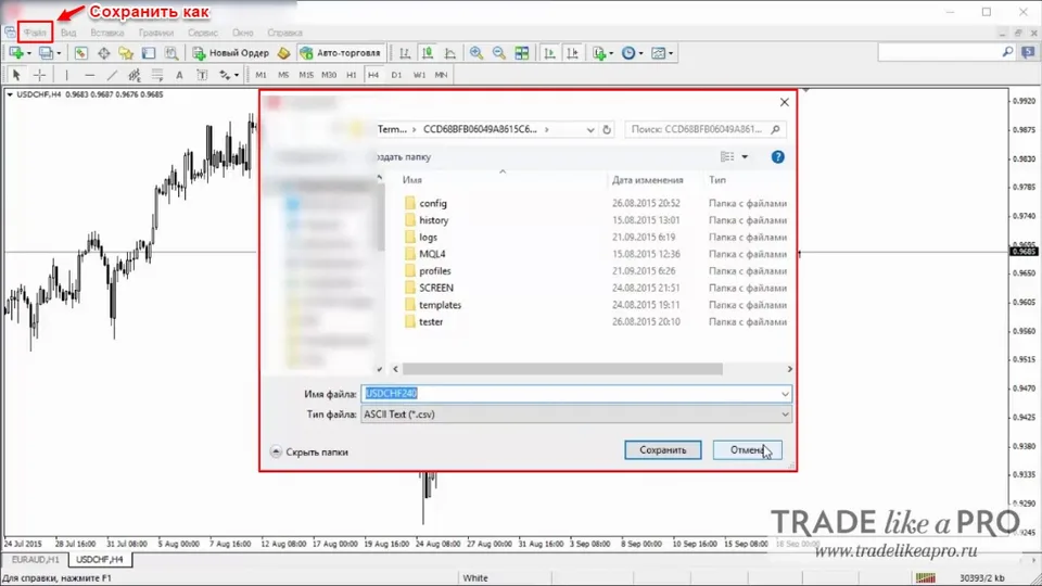 5 Меню (файл - сохранить как) Metatrader 4