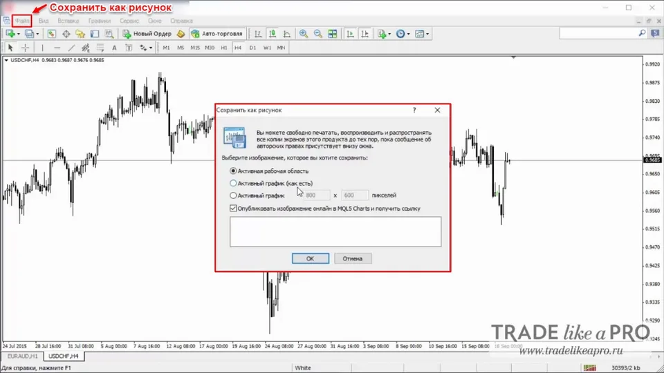 6 Меню (файл - сохранить как рисунок) Metatrader 4