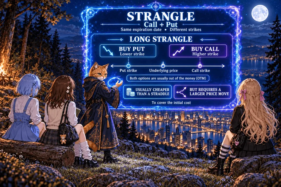 Strangle strategy combining Call and Put options with different strikes