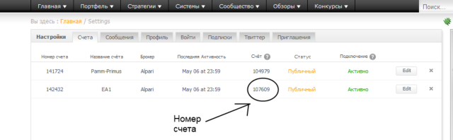 номер счета на myfxbook