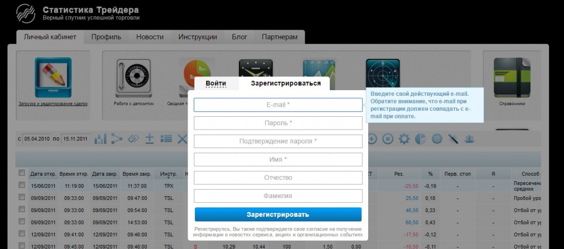 Working with the MarketStat service Registration 1