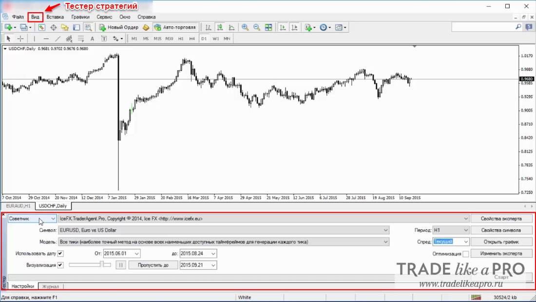 17 Menu (view - strategy tester) Metatrader 4