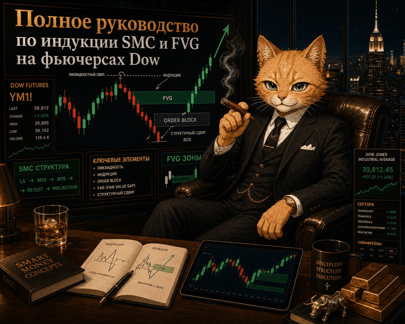 Полное руководство по индукции SMC и FVG на фьючерсах Dow